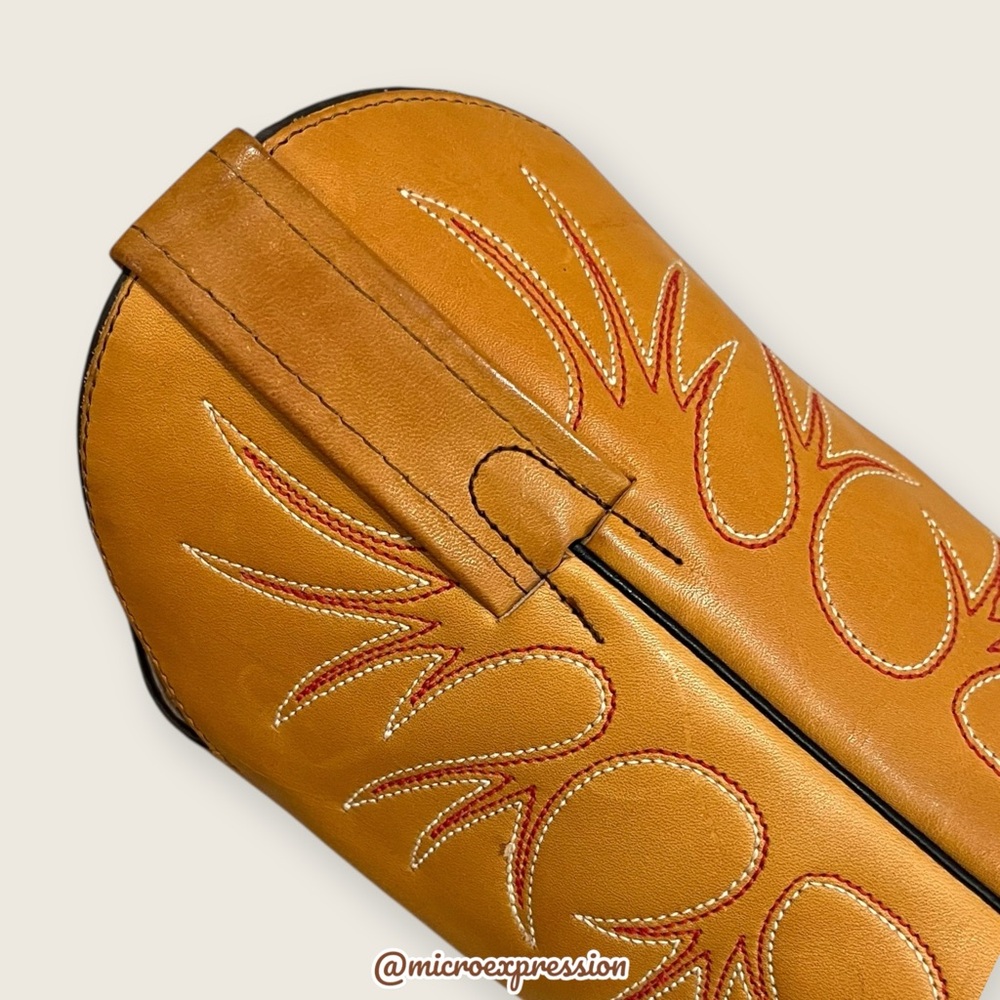 1980s VINTAGE Frye Fire/Flame Banana Yellow Tan Embroidered Cowboy Western Boot - Picture 9 of 13
